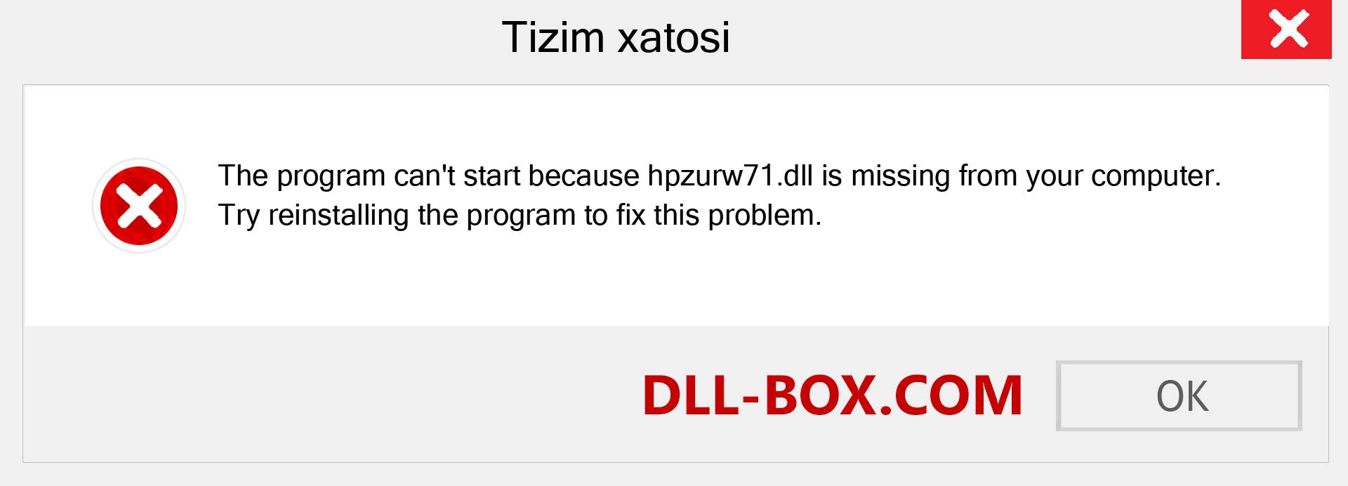 hpzurw71.dll fayli yo'qolganmi?. Windows 7, 8, 10 uchun yuklab olish - Windowsda hpzurw71 dll etishmayotgan xatoni tuzating, rasmlar, rasmlar